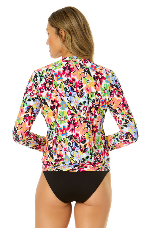 Women's Sun Blossom Long Sleeve Zip Front Rash Guard Top