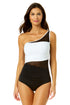 Women's Mesh Around Mesh Asymmetric Shirred One-Shoulder One Piece Swimsuit