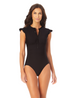 Women's Live In Color Flutter Sleeve Zip Up Rash Guard One Piece Swimsuit